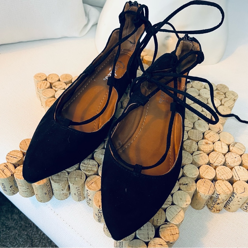 Candie’s Ballet Flats | Ankle Wrap | NEW NO BOX | Sz 9M | Black | Pointy Toe